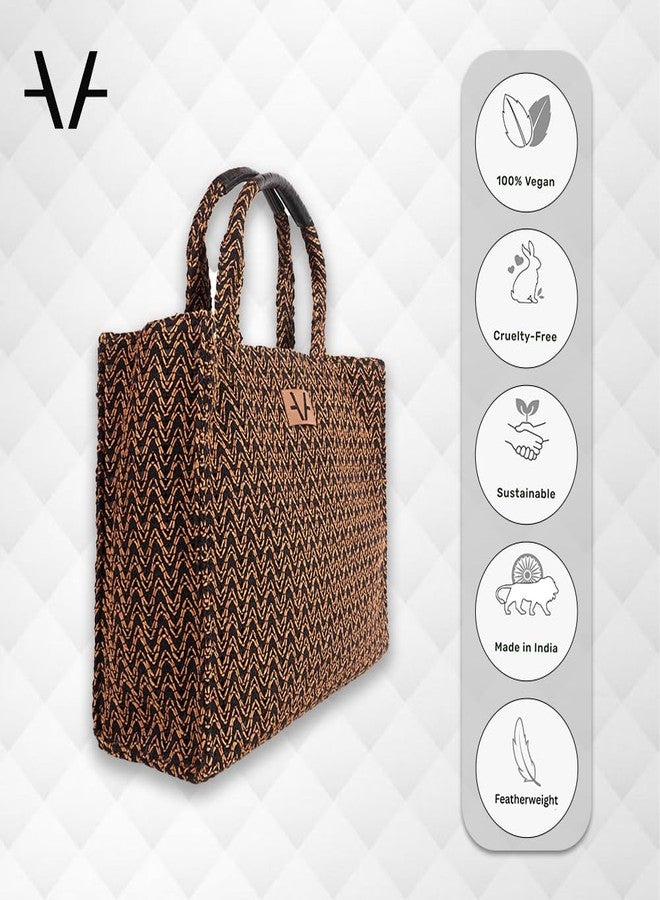 Avake Black Dune Hand Bag with Raffia and Vegan Leather Accents | Fits 14-Inch Laptop | Stylish & Durable | Lightweight Shoulder Bag for Work, Travel & Daily Use | Made in India - Image 4